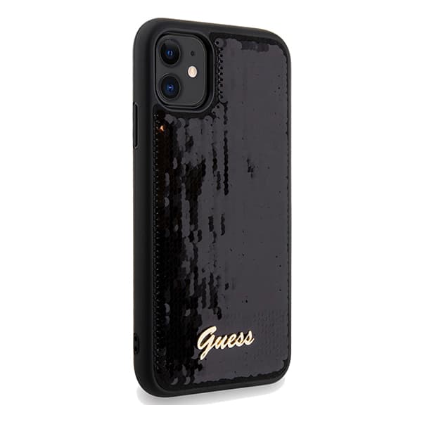 Guess Sequin Script -metallikuori iPhone 11:lle / Xr:lle, musta