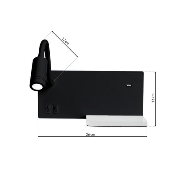 SHELF Sort væglampe Hylde USB-oplader