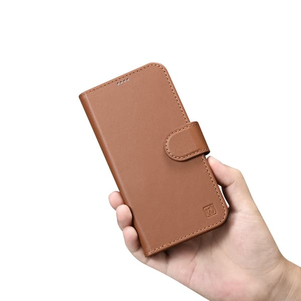 2-i-1 Läderfodral iPhone 14 Pro Max Anti-RFID Plånboksfodral Brun