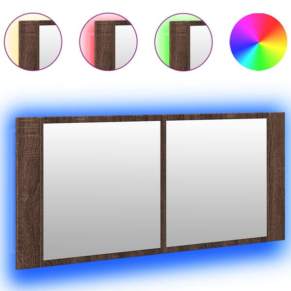 vidaXL spejlskab til badeværelse med LED-lys brunt egetræ 100x12x45 cm