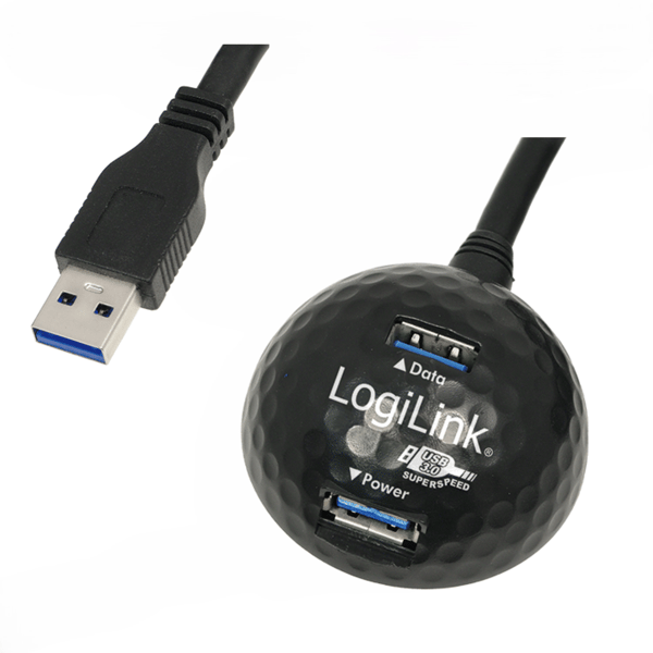 LogiLink USB 3.0-kabel 1,5 m, USB-A/M til 2x USB-A/F med dockingkugle, sort