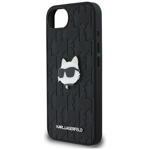 Karl Lagerfeld Monogram Choupette Head Pin Cover til iPhone 16e, sort