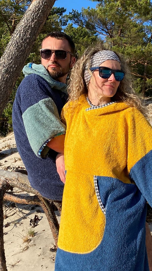 Surfponcho djupblå - bomull L MAN längd 115cm