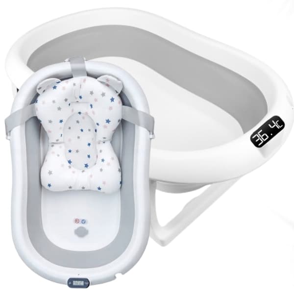 FOLDBART BABYBADEKURV MED SILIKONE-LCD-TERMOMETERPUDE