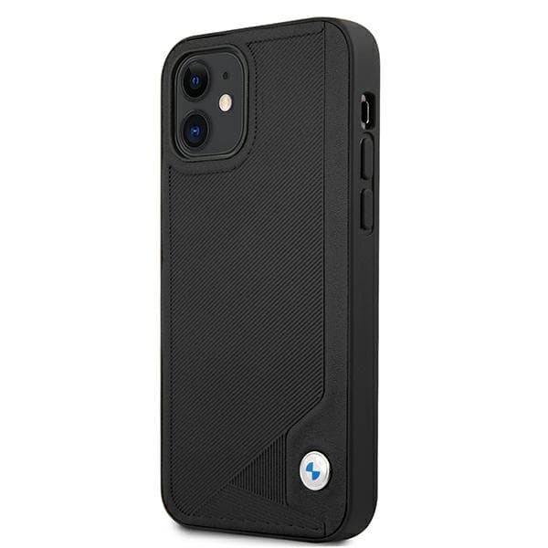 BMW lædercover med præget prægning til iPhone 12 mini, sort