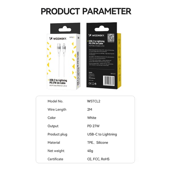 iPhone USB-C - Lightning-kaapeli PD 27W 1m valkoinen