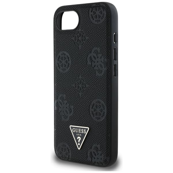 Guess Grained Hot Stamp Peony Triangle Logo MagSafe-etui til iPhone 16e, sort