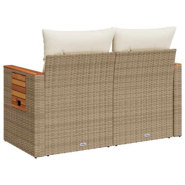 vidaXL Trädgårdssoffa med kuddar, 2-sits, beige, polyrotting
