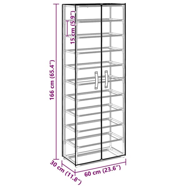 vidaXL skoskab sort 60 x 30 x 166 cm stof