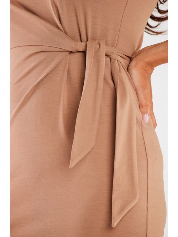 Minikjole i bomuld med stropper - beige XL