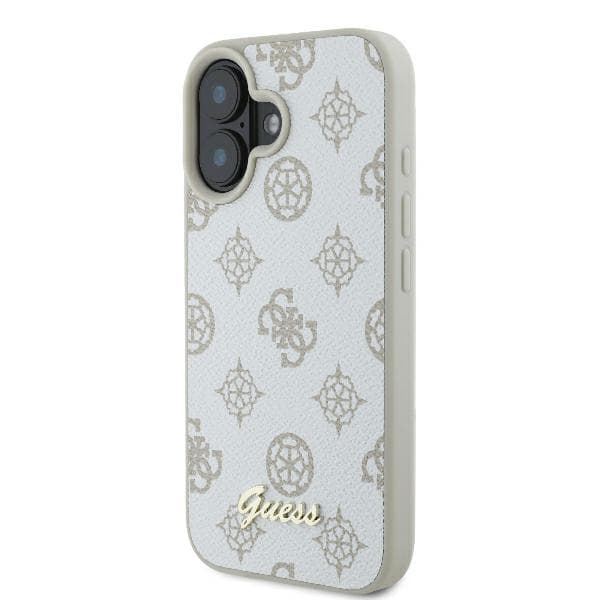 Guess Peony Script Logo MagSafe -kotelo iPhone 16:lle, valkoinen