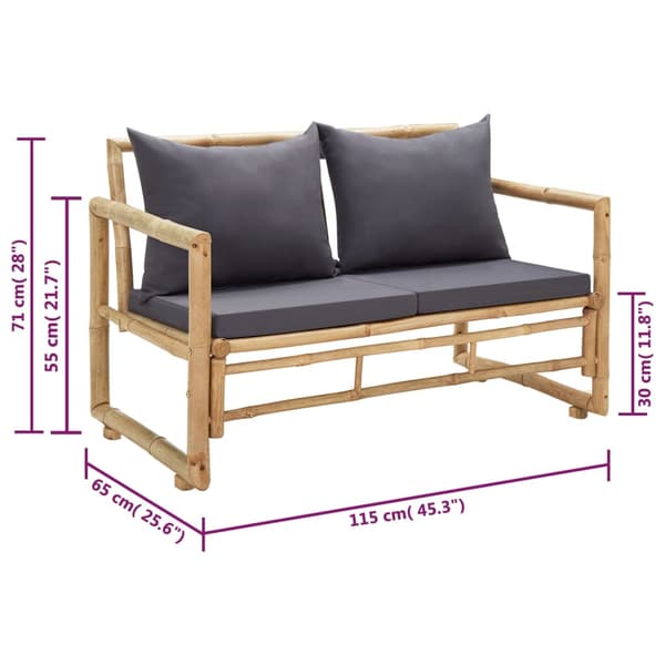 vidaXL Puutarhapenkki tyynyillä 115 cm bambu