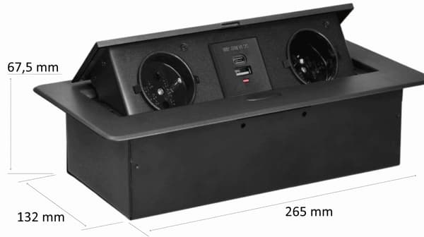 Møbelstikkontakter med oplader 2x USB A+C uden kabel grafit
