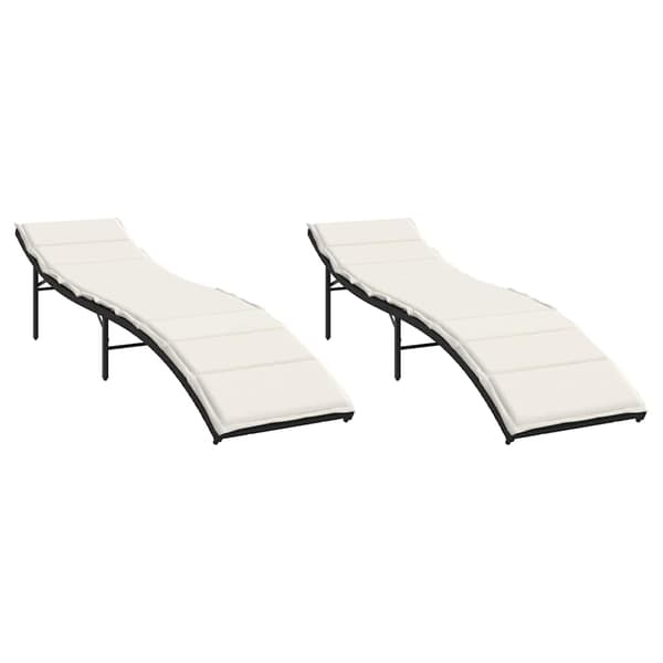 vidaXL liggestole med hynder, sæt med 2, sort, polyrattan