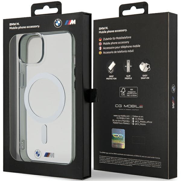 BMW Silver Ring MagSafe -kotelo iPhone 15:lle, läpinäkyvä