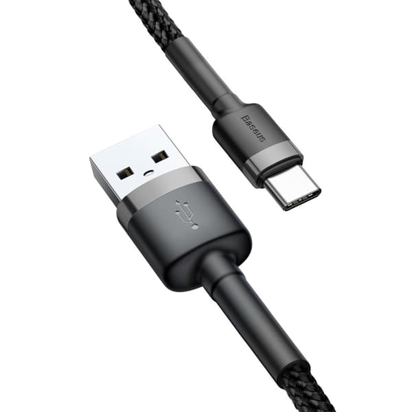 Slitstark nylonkabel USB-C 2A 3M svart och grå
