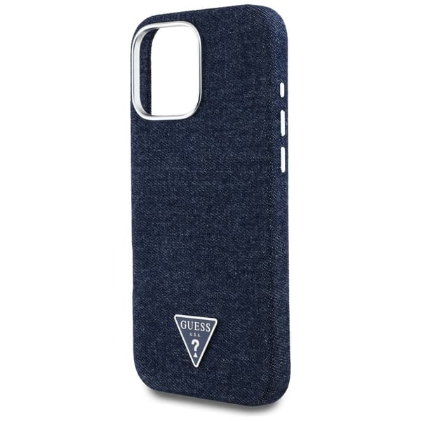 Guess Denim Triangle Logo MagSafe -kotelo iPhone 16 Pro Maxille, sininen