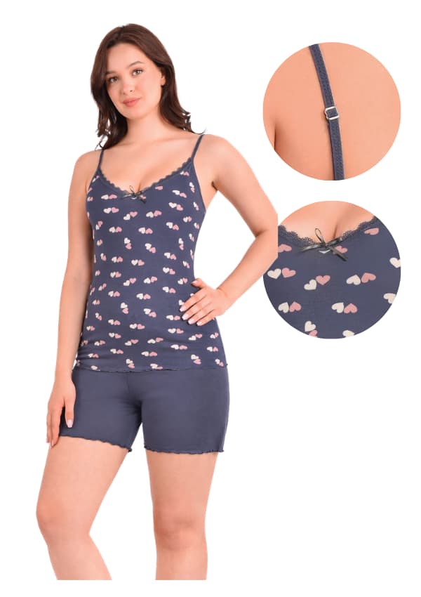Dame viskose pyjamas L, Shorts med stropper, Løs, Lækker, Let, Blød