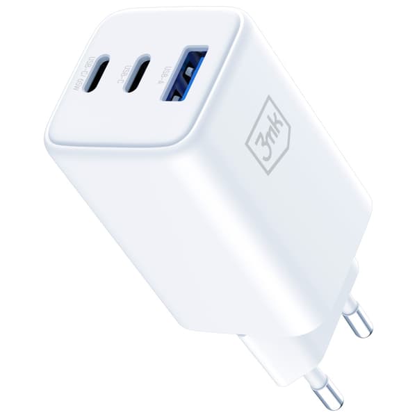 3MK Hyper GaN -laturi 65W 1xUSB-A 2xUSB-C PD QC4+, valkoinen