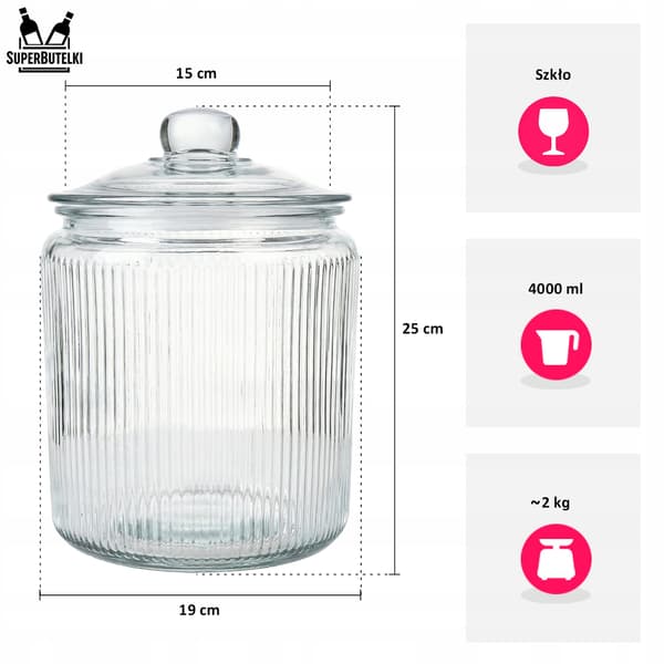 CIACHO 4 L glaskrukke med glaslåg - rillet