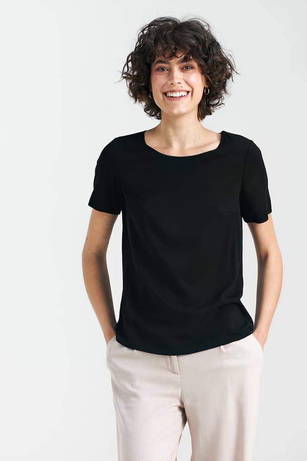 Basis kortærmet bluse - sort 36