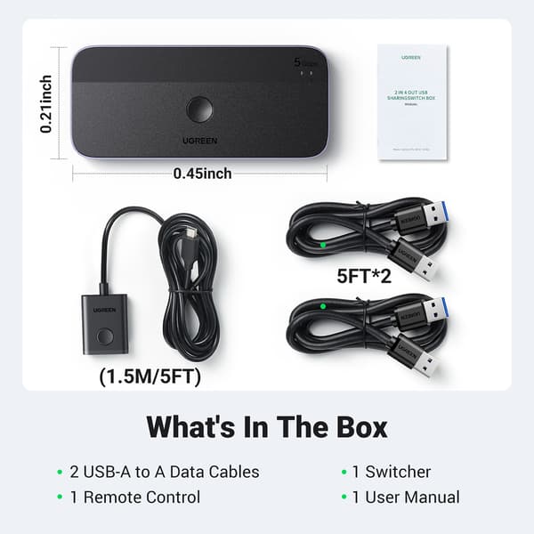 2-i-4-switch för 2 datorer USB 3.0 + 2x USB-A-kabel svart
