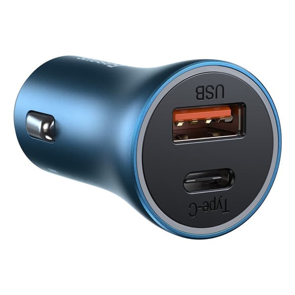 40W PD QC USB-C / USB Hurtig Biloplader + Kabel til iPhone Blå