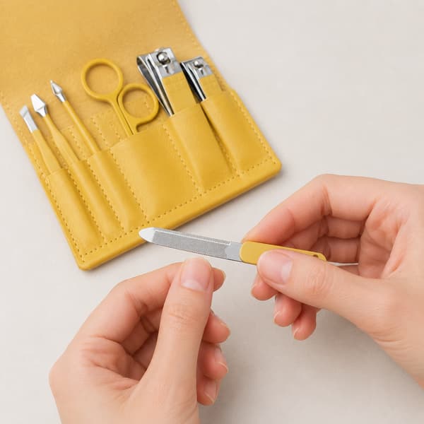 Manicuresæt, negleklipper, saks, etui