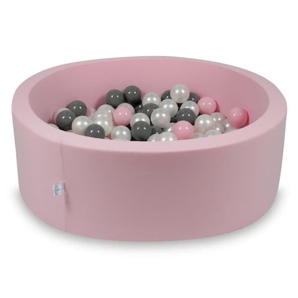 Tør pool, pulverrosa, 90x30 cm, med 200 bolde: perlemor, grå, lysrosa