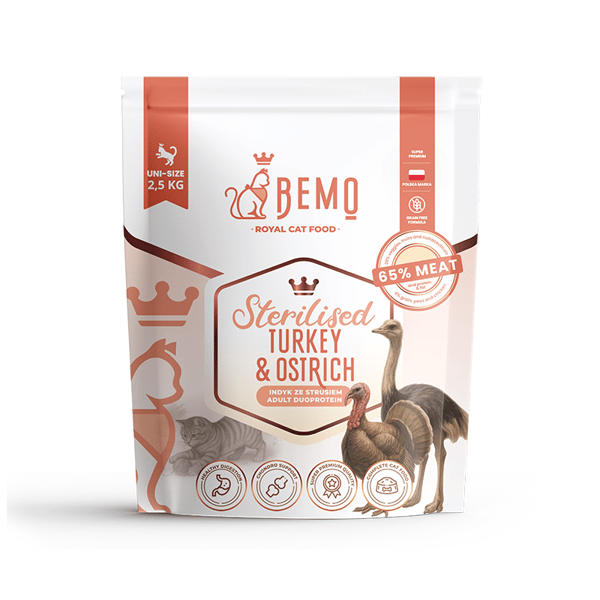 Bemo Cat Sterilised Turkey & Ostrich - tørfoder til katte med kalkun og struds 2,5 kg