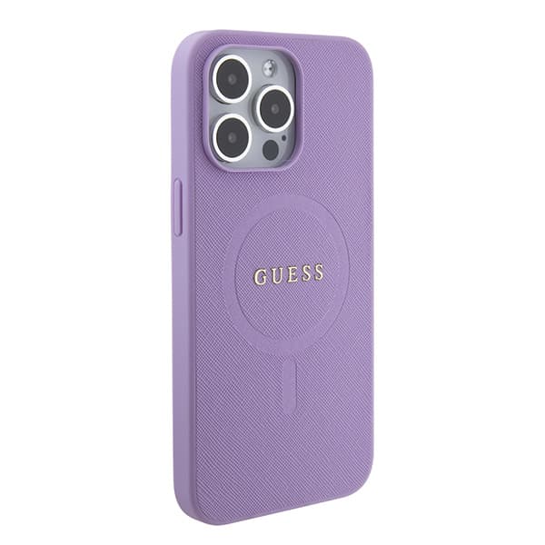 Guess Saffiano MagSafe-etui til iPhone 15 Pro Max, lilla