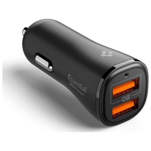 Spigen ArcStation Essential EV302 QC 3.0 Biloplader 18W USB-A + 12W USB-A, Sort