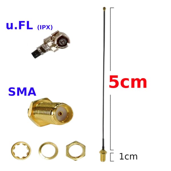 Pigtail uFL hun / SMA fatning RF1.13 5cm