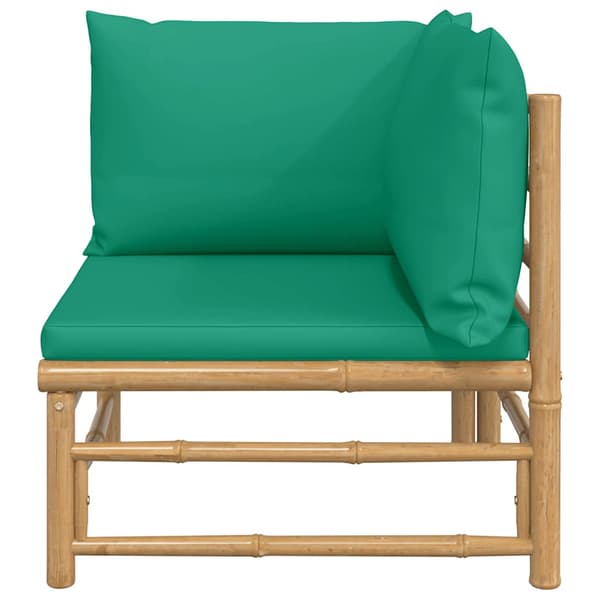 vidaXL Hörnträdgårdssoffa med gröna kuddar, bambu