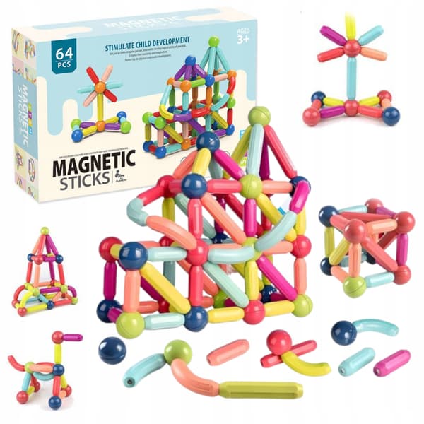 Magnetiske byggeklodser til børn, pædagogisk sæt, 64 dele.