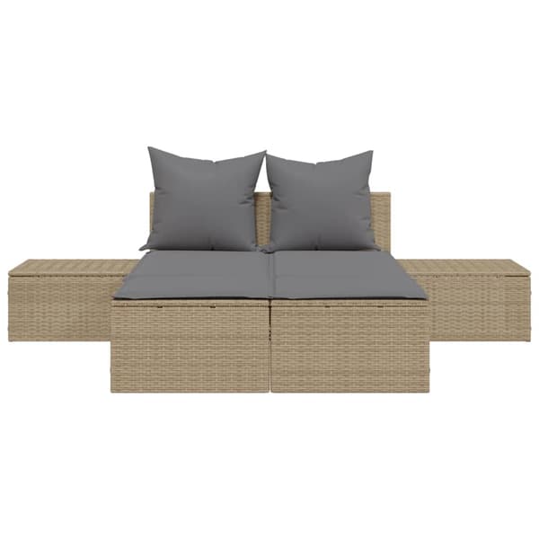 vidaXL Dubbel dagbädd med kuddar, beige, polyrotting