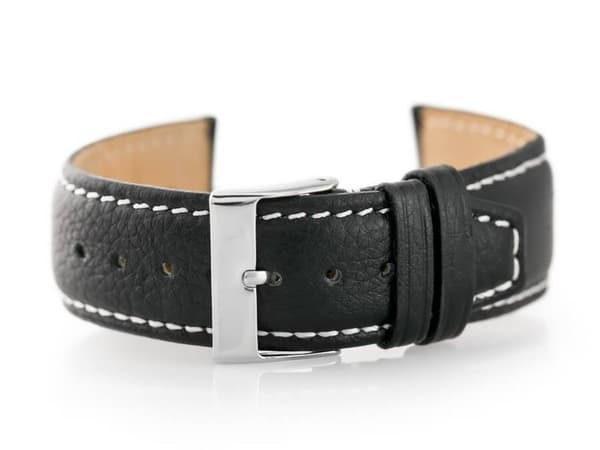 Læderrem til ur W26 - PREMIUM - sort/hvid - 22mm