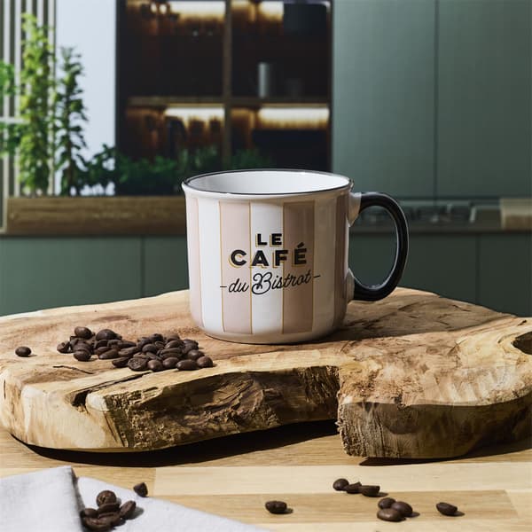 Snygg Bistrot-mugg 450 ml beige ränder