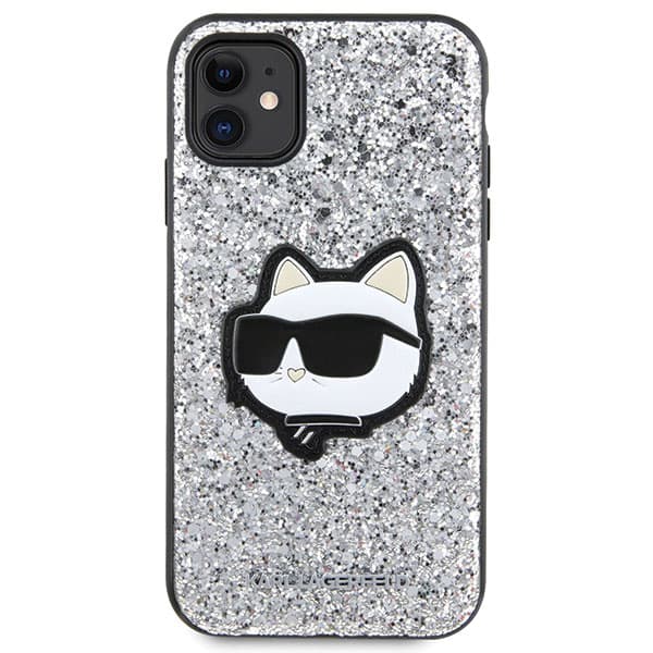 Karl Lagerfeld Glitter Choupette Patch-skal till iPhone 11 / Xr, Silver