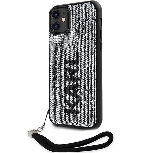 Karl Lagerfeld Sequins Cord-etui til iPhone 11 / Xr, sølv