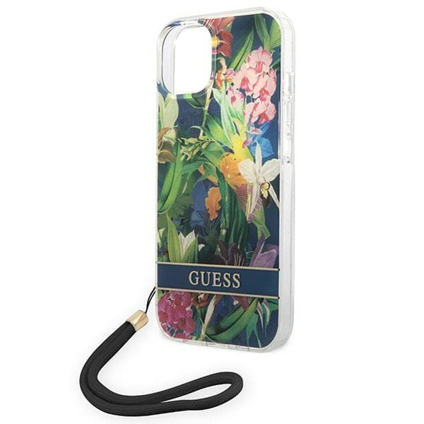 Guess Blommigt Remfodral till iPhone 14, Blå