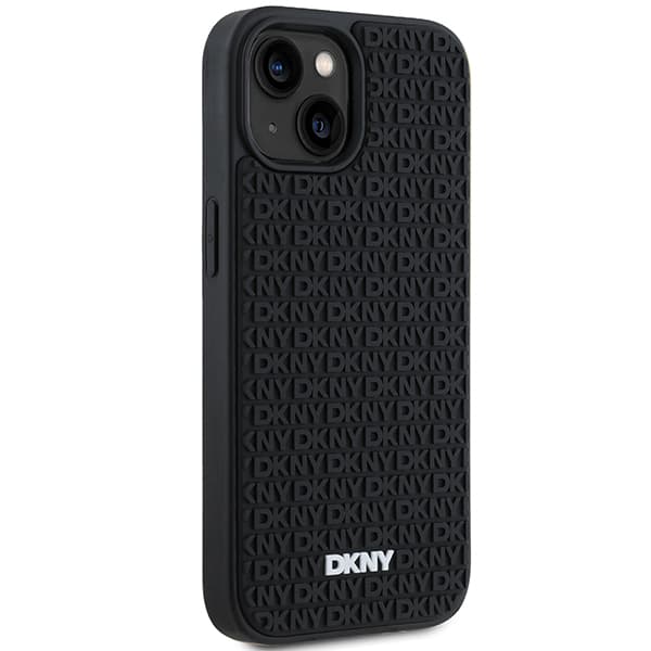 DKNY 3D Rubber Repeat Pattern-skal till iPhone 15, Svart