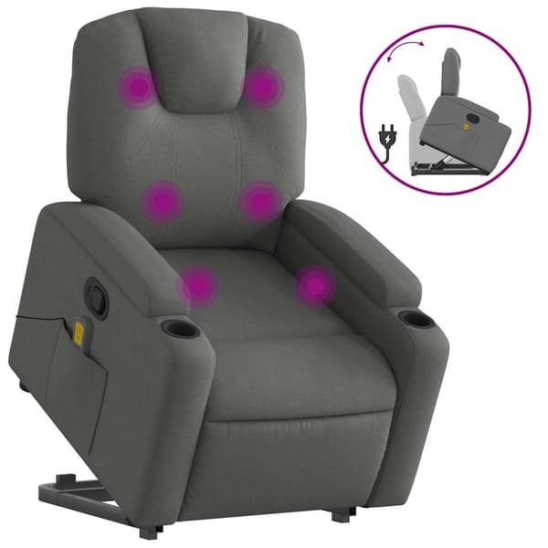 vidaXL Lyftbar massagefåtölj mörkgrå tyg