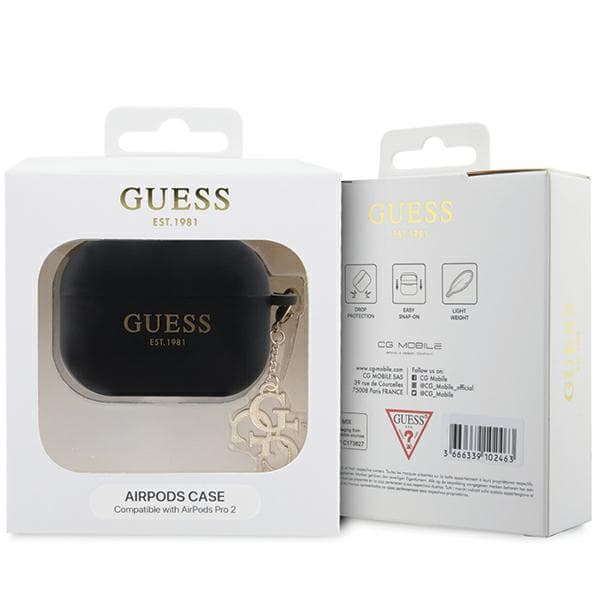 Guess Liquid Silicone Glitter Triangle Charm-etui til AirPods Pro 2, sort