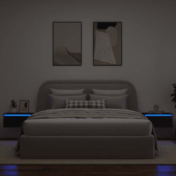 vidaXL vægmonterede natborde med LED, sæt med 2, sort eg