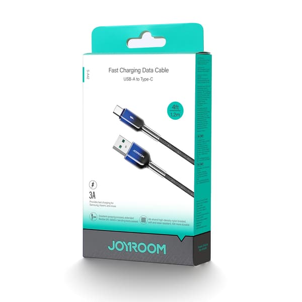 Crystal-Clear Series 3A USB-A - USB-C Kabel 1,2m - Sort