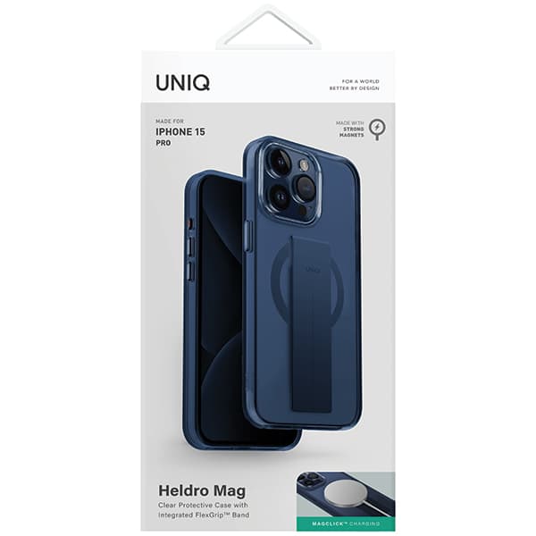 UNIQ Heldro MagSafe-etui med rem til iPhone 15 Pro, blå