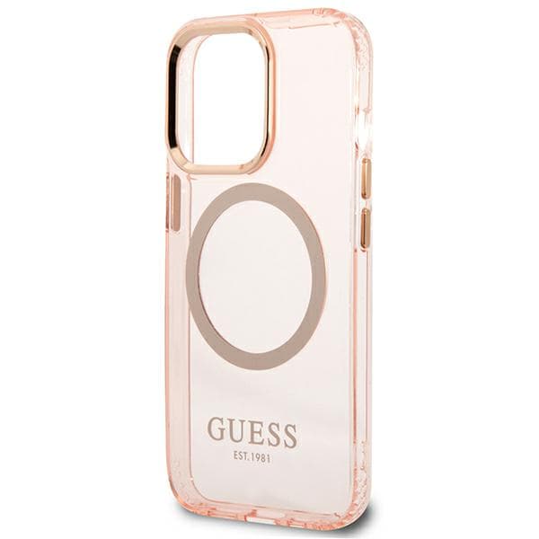 Guess Gold Outline Translucent MagSafe-etui til iPhone 13 Pro Max, lyserød