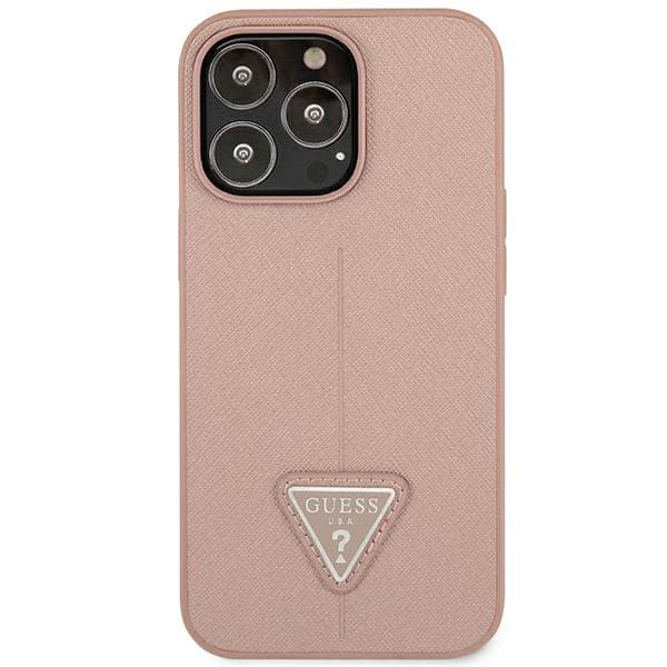 Guess Saffiano Triangle Logo-cover til iPhone 14 Pro Max, lyserød
