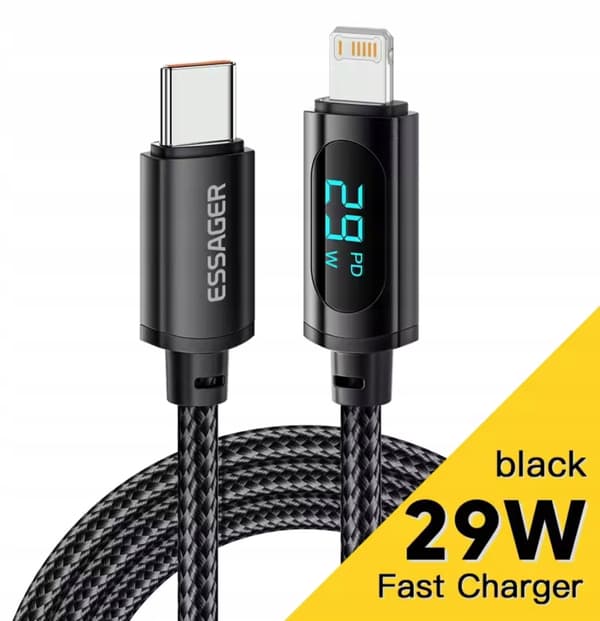 Essager-kabel 1m USB C Pd til belysning til iPhone wattmeter LCD Fast 29W